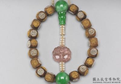 图片[2]-Agarwood bead bracelet with gold-and-pearl “longevity” medallions, Qing dynasty (1644-1911)-China Archive